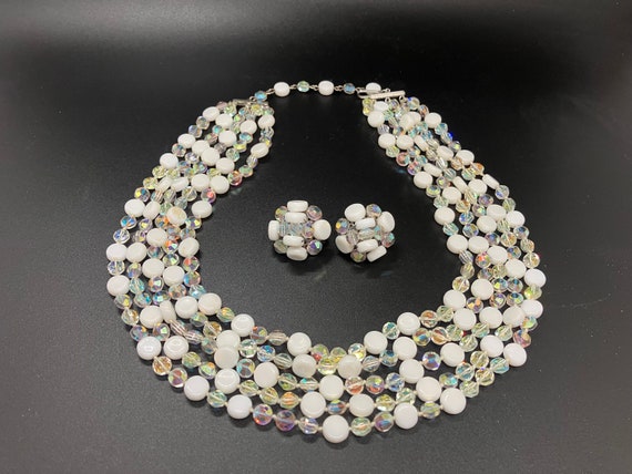 Vintage Vogue Five Strand Milk Glass and Crystal … - image 1