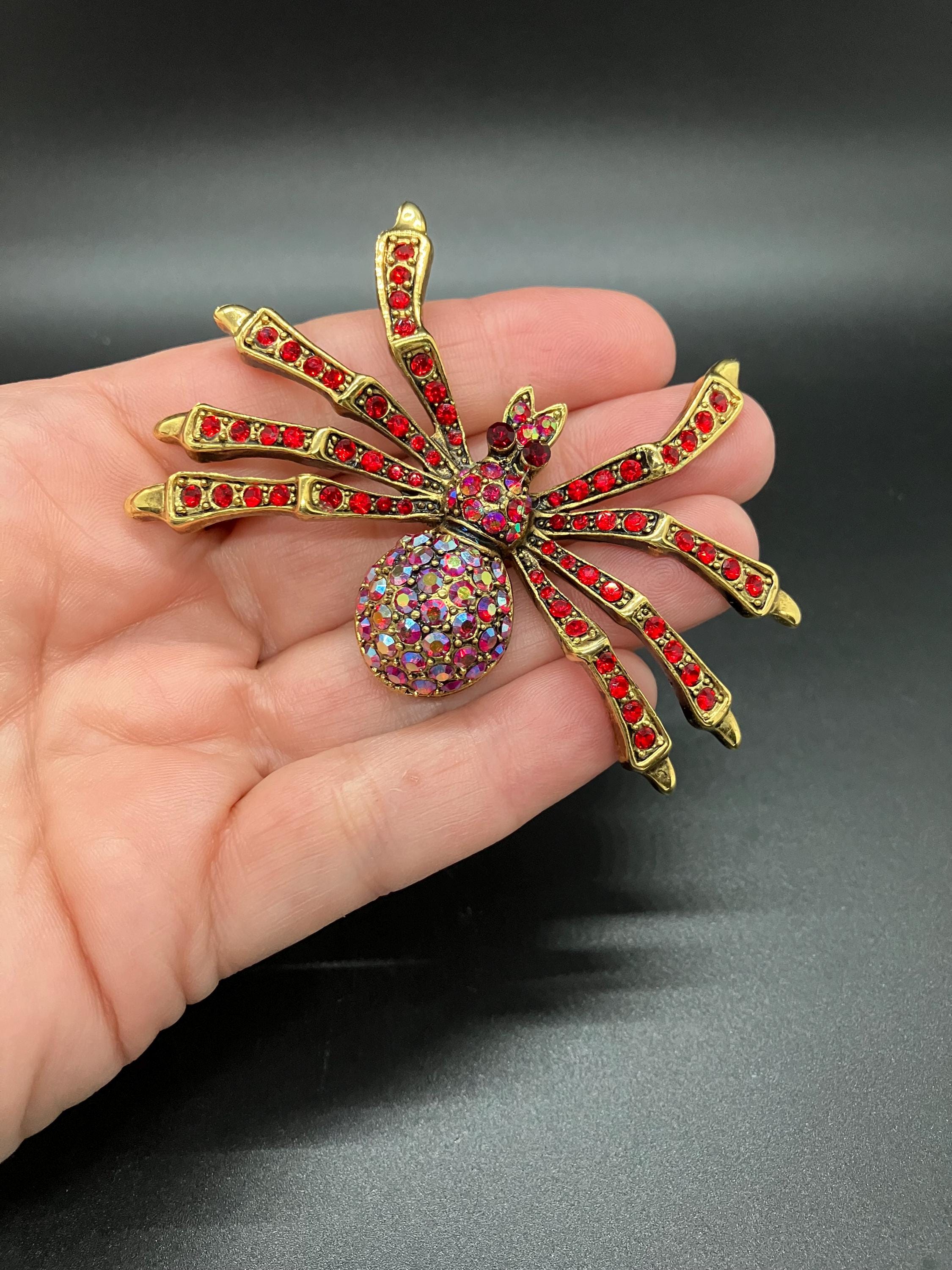 Vintage Huge Red Rhinestone Spider Brooch - Etsy
