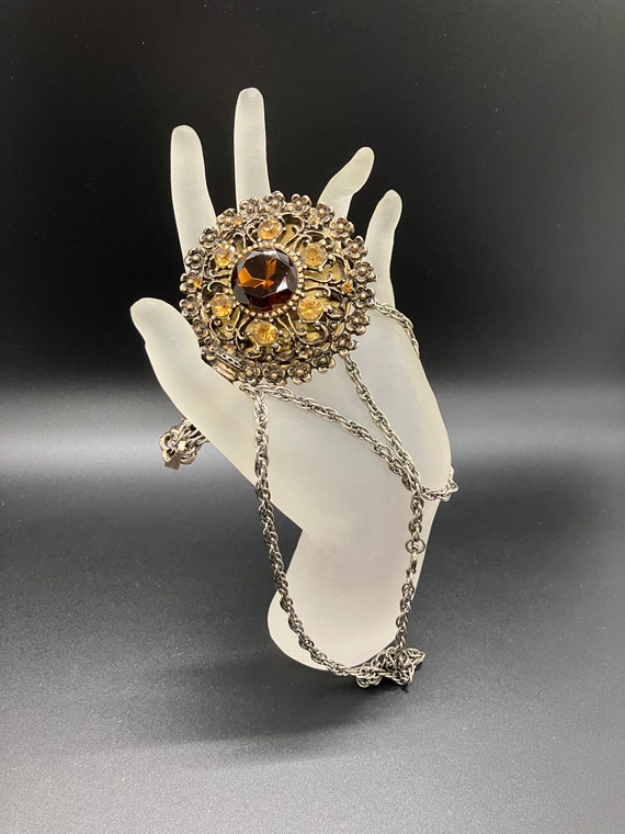 Vintage Rhinestone Hand Mirror Pendant Necklace - image 5