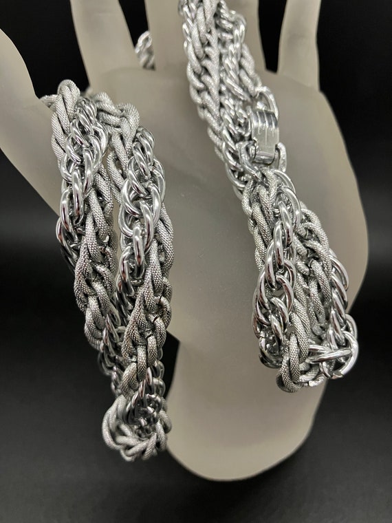 Vintage Duel Texture Twisted Silver Chain Western… - image 4