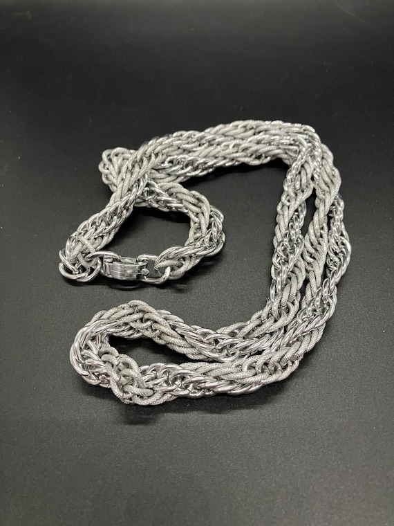 Vintage Duel Texture Twisted Silver Chain Western… - image 1