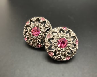 Vintage Pink Rhinestone and Faux Marcasite Clip Earrings