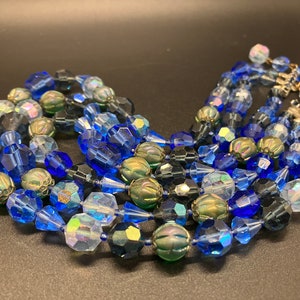 Vintage Triple Strand Blue Green Glass Necklace
