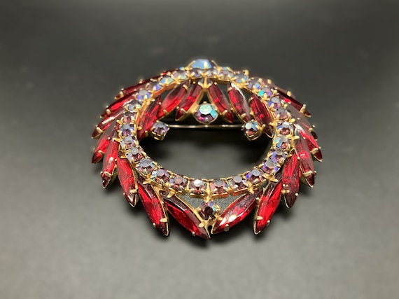 Vintage Stunning Red Rhinestone Brooch - image 3