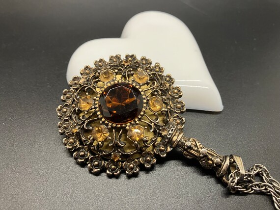 Vintage Rhinestone Hand Mirror Pendant Necklace - image 4