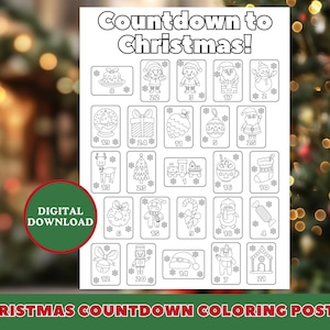 Christmas Countdown Coloring Poster | Printable Christmas Countdown Coloring Page | Christmas Countdown in US Letter, A4 and 18in x 24in