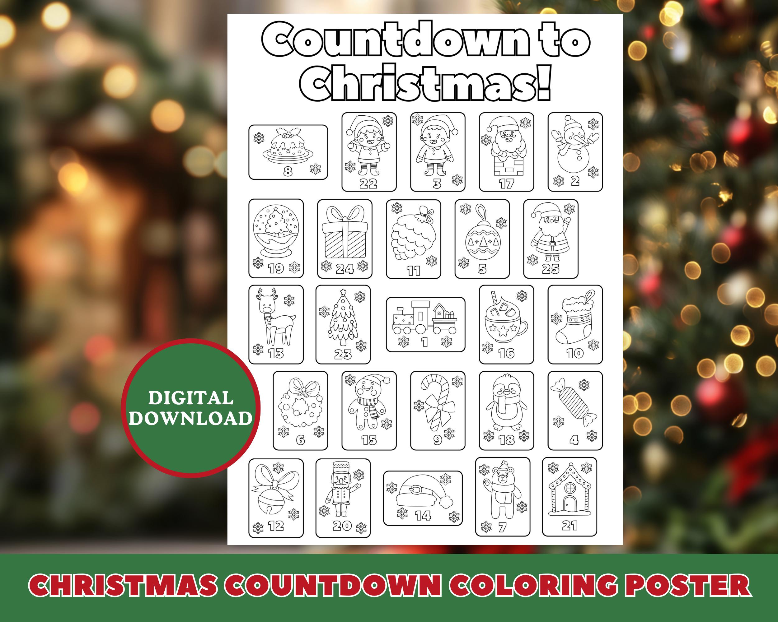 Christmas Countdown Coloring Poster | Printable Christmas Countdown ...