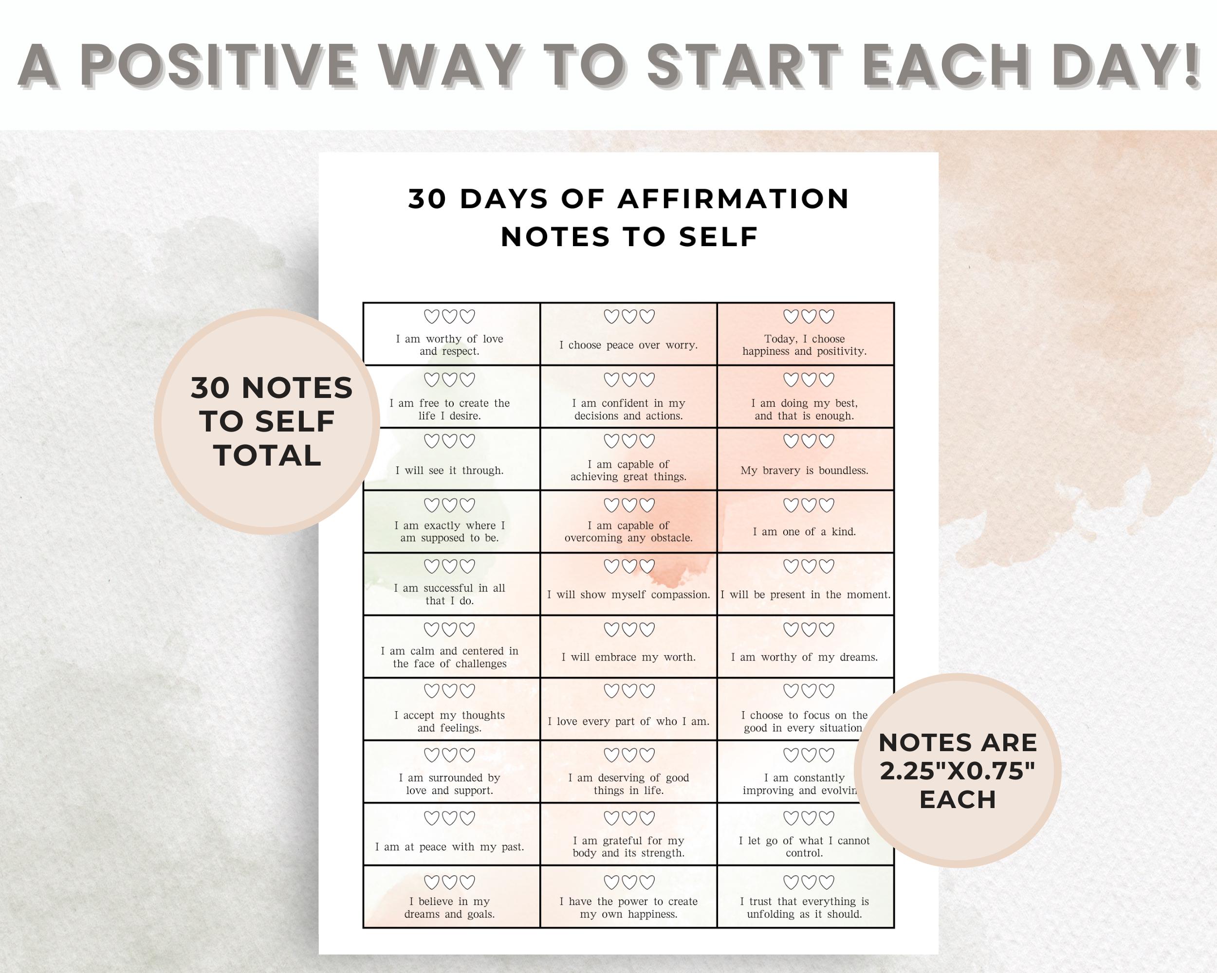30 Days of Affirmation Notes to Self | Daily Affirmation Notes ...