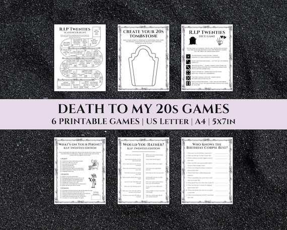 Printable Death to My 20s Games, RIP Twenties Games, Funeral for My Youth Activities, Death to My 20s Scavenger Hunt, 30th Birthday Games