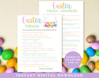 Printable Easter Trivia Card and Answer Sheet | Easter Trivia for Kids and Families | Printable Easter Trivia in US Letter & A4