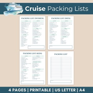Cruise Packing Lists, Packing List for Women, Packing List for Men, Packing List for Kids, Packing Checklist, Cruise Planner, Travel Planner