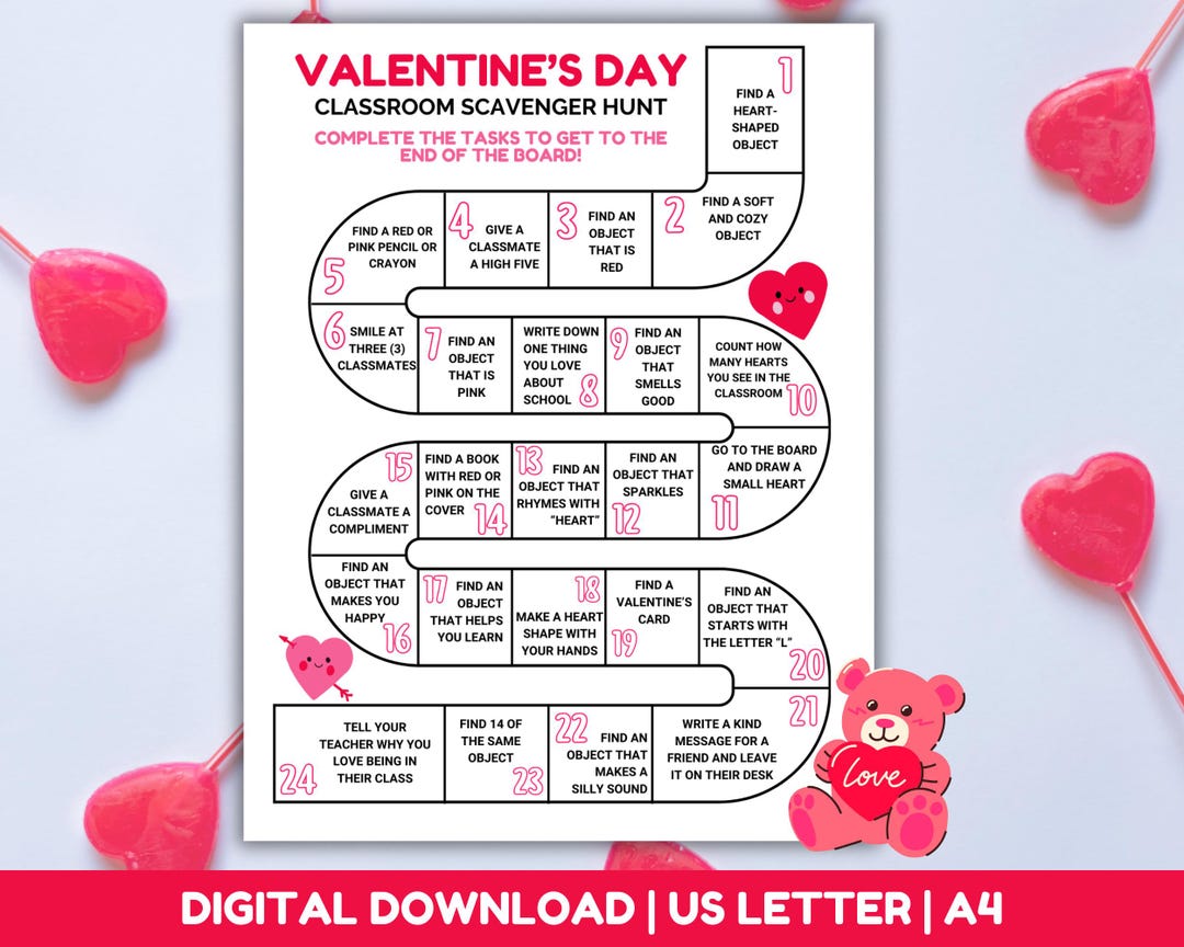 Valentine's Day Classroom Scavenger Hunt, Valentine's Day Activity for ...