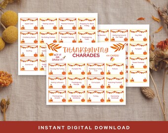 Thanksgiving Charades, Printable Holiday Activity, Friendsgiving Game, Thanksgiving Office Party Activity, Fall Classroom Group Game
