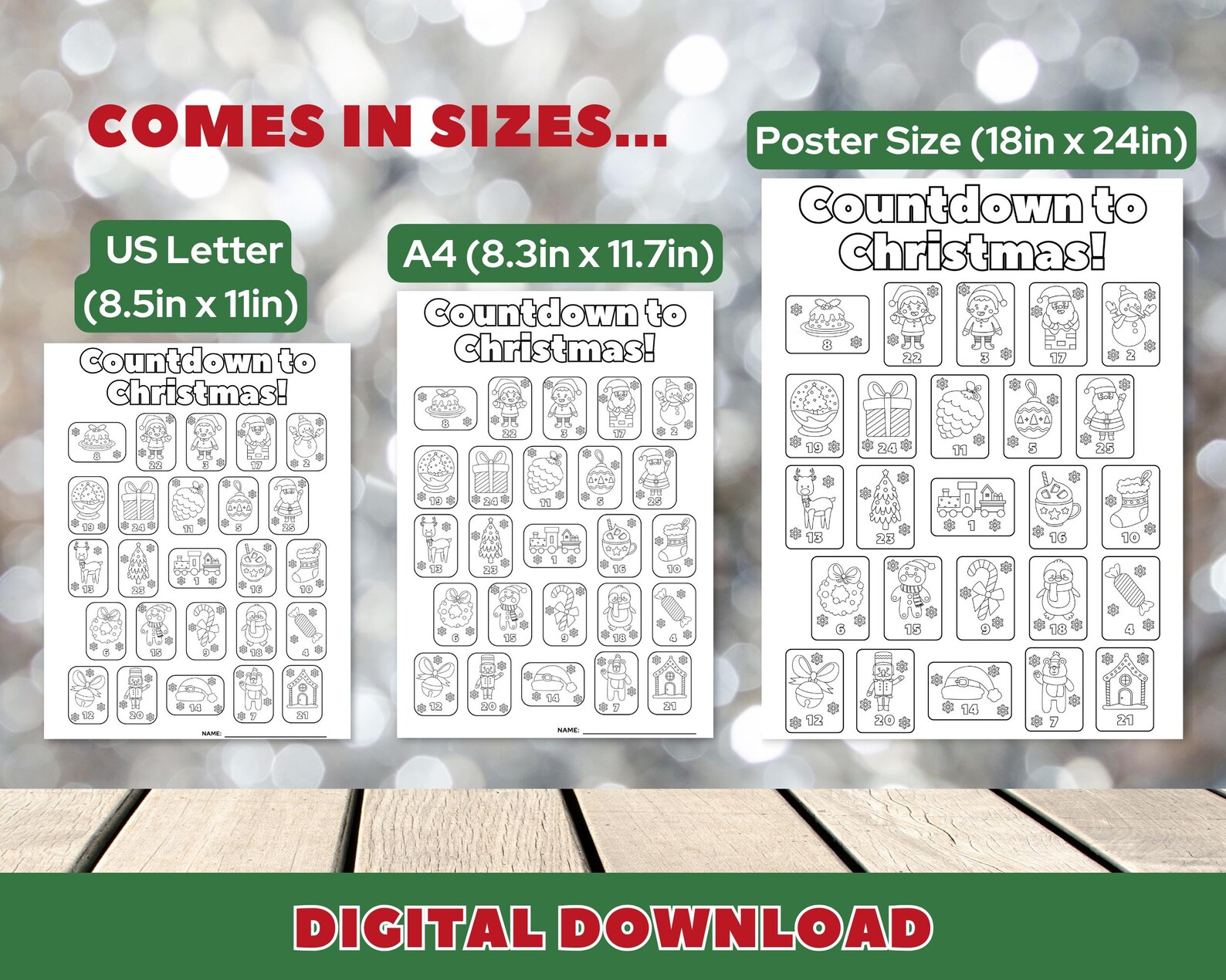 Christmas Countdown Coloring Poster | Printable Christmas Countdown ...