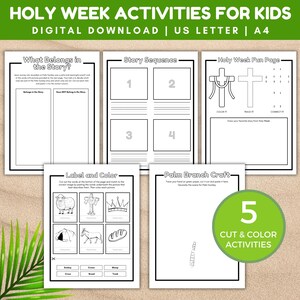 Holy Week Activities for Kids, Printable Holy Week Activities, Sunday School Cut and Color Activities, Easter Activities for Kids