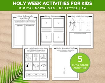 Holy Week Activities for Kids, Printable Holy Week Activities, Sunday School Cut and Color Activities, Easter Activities for Kids