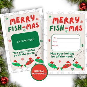 Porta tarjetas de regalo imprimible Merry Fish-mas y sobre DIY / Porta tarjetas de regalo imprimible para papás, hermanos y amantes de la pesca en todas partes.