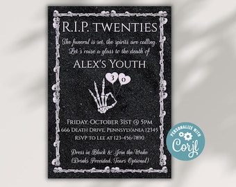 Editable Death to My 20s Invitation, Funeral for My Youth Invite, RIP Twenties Invite, Halloween Birthday Invitation, 30th Birthday Evite