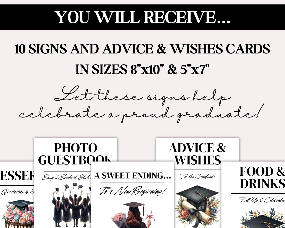 Graduation Party Sign Bundle, Editable Graduation Welcome Sign ...