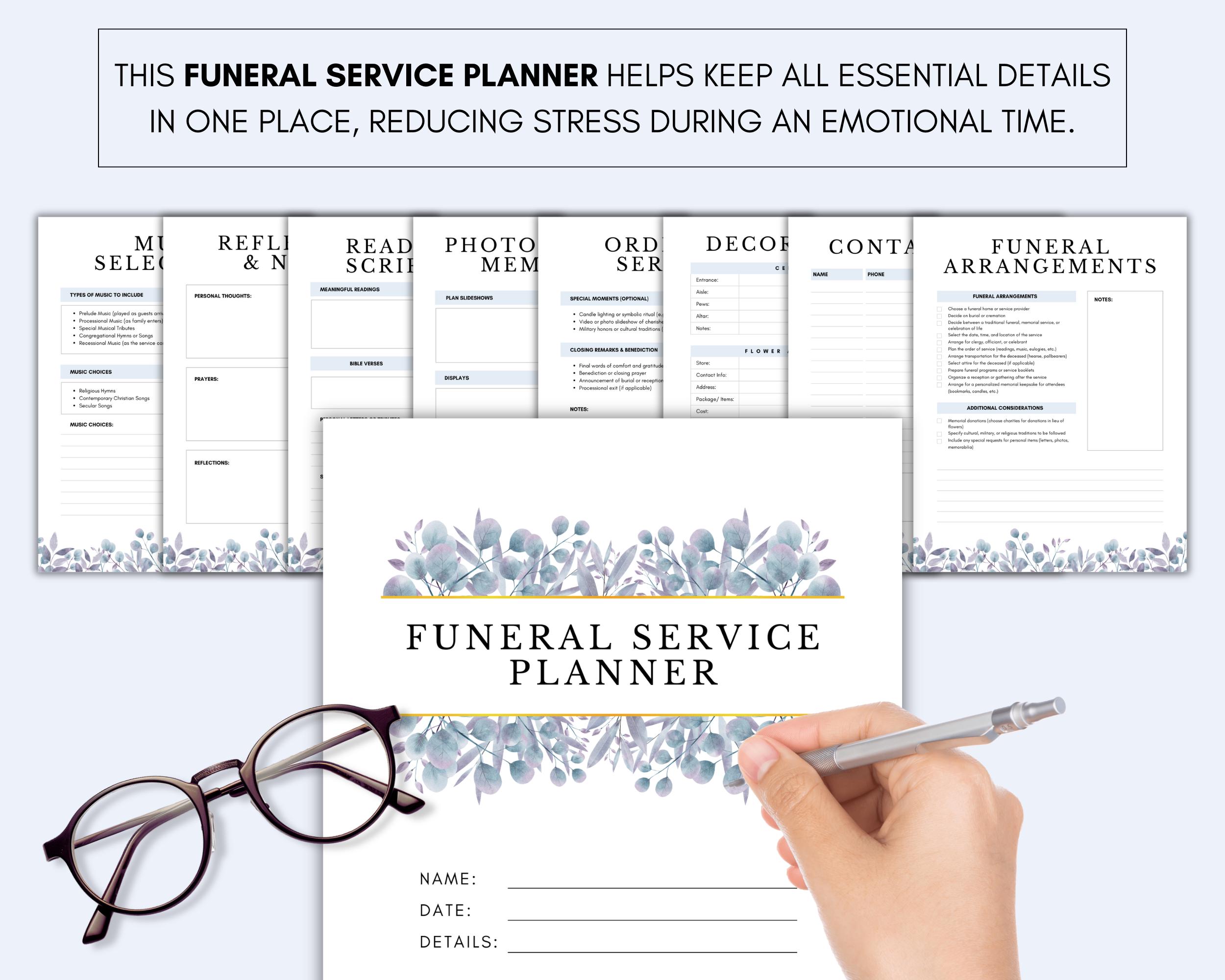 Printable Funeral Service Planner, Celebration of Life Planner, Funeral
