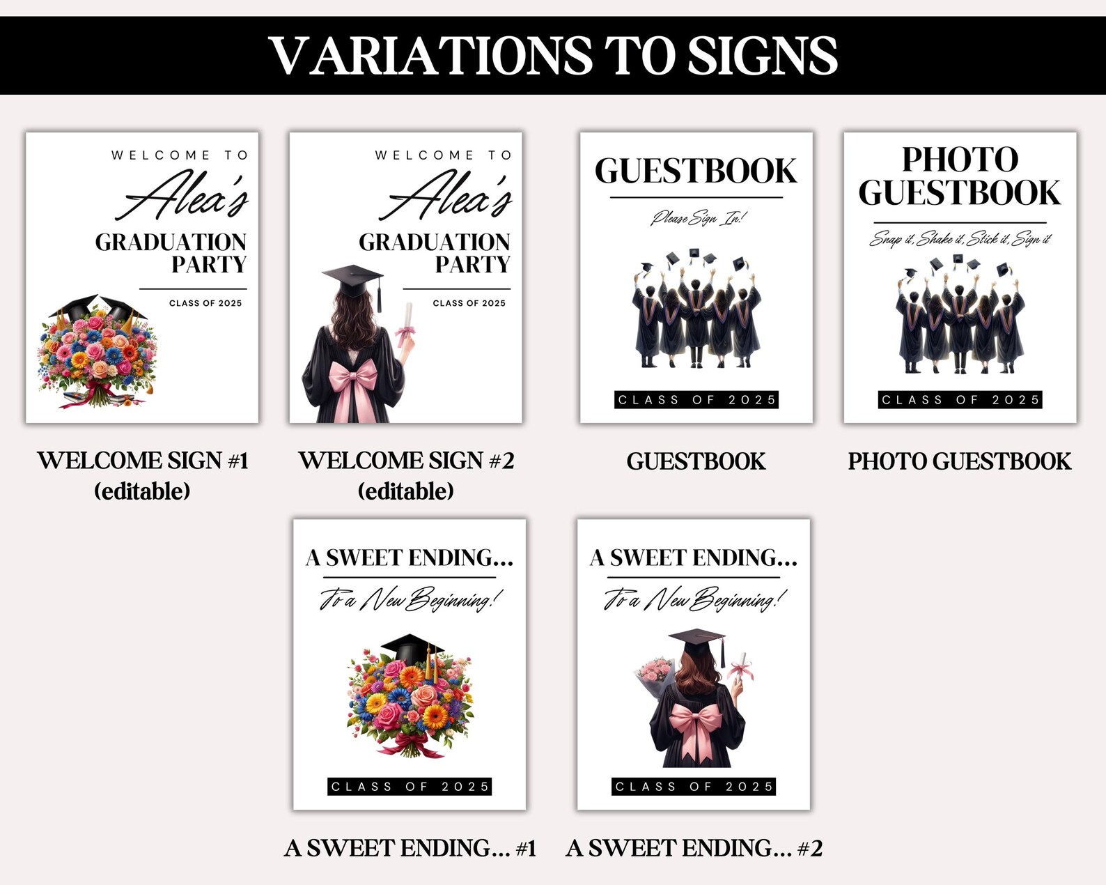 Graduation Party Sign Bundle, Editable Graduation Welcome Sign ...