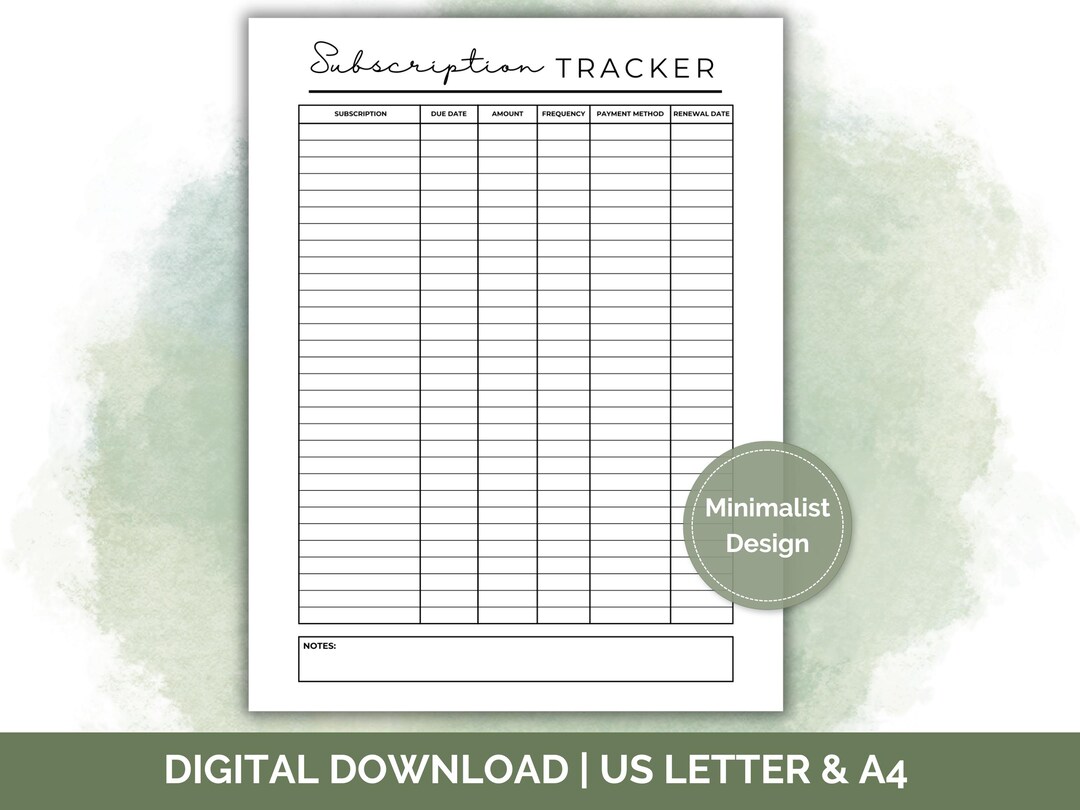 Subscription Tracker | Printable Subscription Tracker| PDF Annotation ...