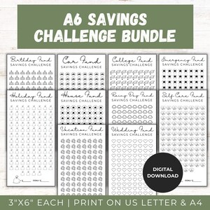 A6 Savings Challenge Bundle | A6 Money Challenge | A6 Color Savings Challenge | Printable Savings Challenges | A6 Savings Tracker Bundle