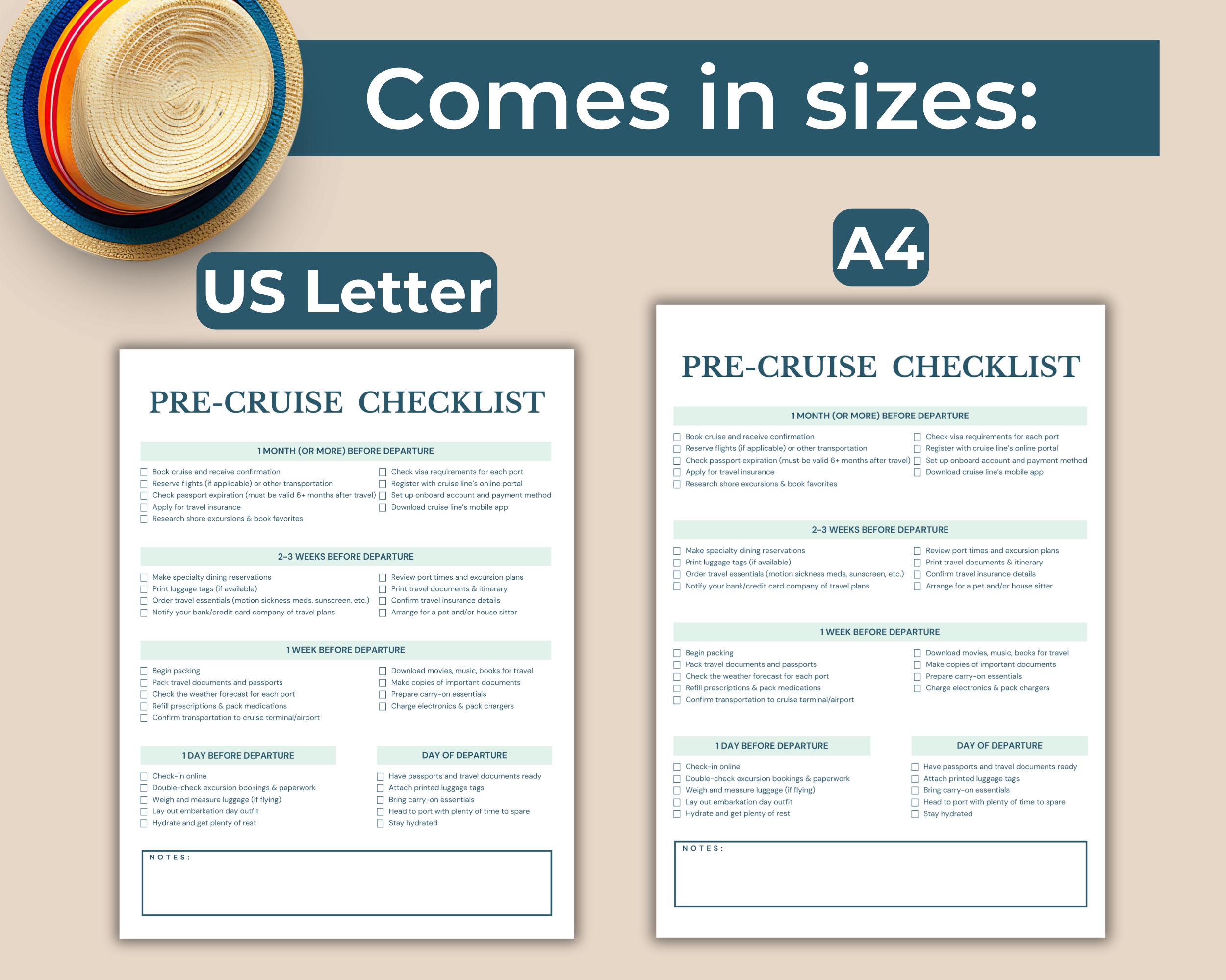 Pre-cruise Checklist, Cruise Essentials, Cruise Packing Checklist
