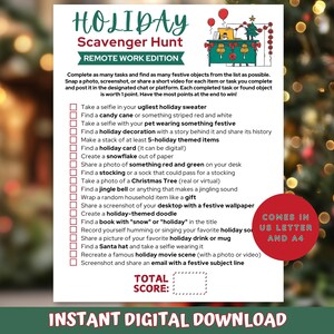 Holiday Scavenger Hunt - Remote Work Edition | Holiday Scavenger Hunt for Remote Workers in US Letter and A4 | Office Holiday Party Game