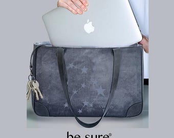 Jungfrau-Tierkreis-Laptoptasche: Schwarze Schultertasche mit Lederriemen