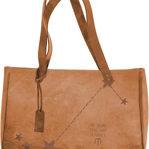 Widder Sternzeichen Schultertasche, Braune Leder Astrologie Tasche mit Sternbild Design, Sternzeichen Handtasche, Einzigartiges Horoskop Geschenk für Sie