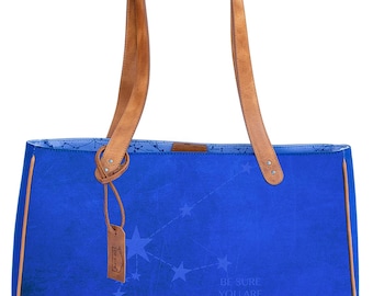Aquarius Sternzeichen Tragetasche: Blaue Astrologie Handtasche mit Lederriemen