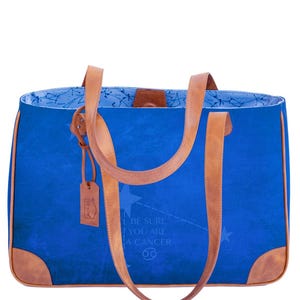 Libra Zodiac Tote Bag, Blue Astrology Shoulder Bag, Horoscope Handbag For Women, Leather Strap Celestial Purse, Unique Gift For Her,Birthday
