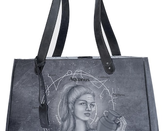 Wassermann Sternzeichen Tragetasche: Celestial Astrologie Handtasche mit Lederriemen