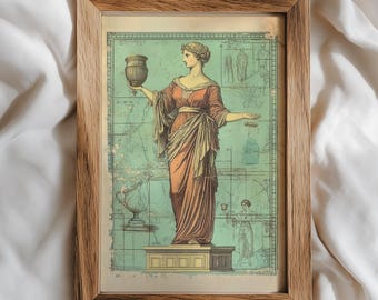 Neoklassieke muurkunst Griekse godin | Vintage standbeeldafdruk | Poster Romeinse mythologiediagram | Klassieke sculptuurschets in tarotstijl