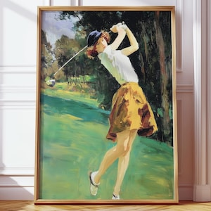 Vintage 1920s Female Golfer Wall Art, Old Money Aesthetic Decor, Antique Sports Illustration, Woman Golfing Painting, Digital Download