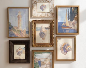 9+ digitale boho-zeeschelpprintset | Vintage kustmuurkunst | Esthetisch strandkunstwerk | Minimalistische nautische poster | Zomerkustbundel