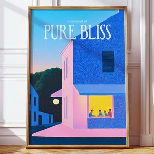 Impresión de arte digital vintage, arte mural de momentos familiares cálidos, ilustración acogedora, decoración minimalista moderna para el hogar, póster nostálgico sereno