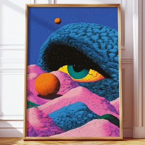 Surreal Psychedelic Eye Digital Art Poster, Cosmic Outer Space Wall Decor, Third Eye Downloadable Artwork, Futuristic Printable Wall Art
