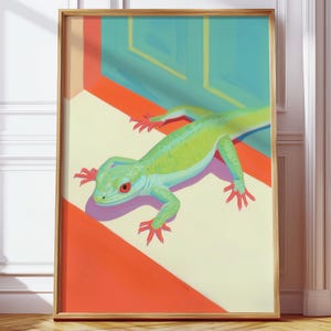 Vibrant Lizard Poster - Colorful Playroom Reptile Wall Art - Whimsical Animal Illustration for Nature Lovers and Modern Decor