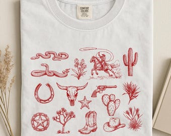 16+ vintage westerse png-bundel | Retro clipartelementen van het wilde westen | Handgetekende cowboyillustraties | Woestijnschedelafbeeldingen