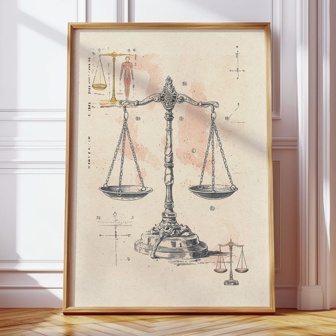 Vintage Scales of Justice Wall Art, Law Office Decor, Libra Zodiac ...