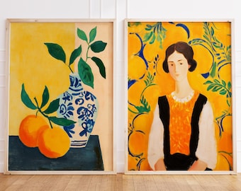 Poster digitale vintage rustico Citrus Woman 2 / Opera d'arte mediterranea retrò / Cucina vintage con frutta stampabile / Arte country con arance salutari
