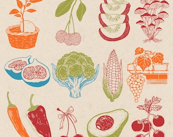 168+ groenten, fruit en bloemen PNG SVG EPS-graphics | Vintage handgetekende biologische tuin illustratie set | Rustieke boerenmarktafbeeldingen