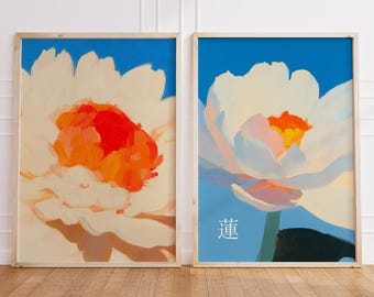 Set di 2 stampe digitali di margherite bianche, poster con dipinto ad olio di margherite in fiore, arte murale floreale minimalista, opera d'arte moderna con margherite