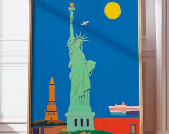 Stampa della Statua della Libertà / Poster di viaggio di New York / Decorazione murale moderna in stile Pop Art USA / Dipinto di un punto di riferimento di New York / Regalo per il Giorno dell'Indipendenza