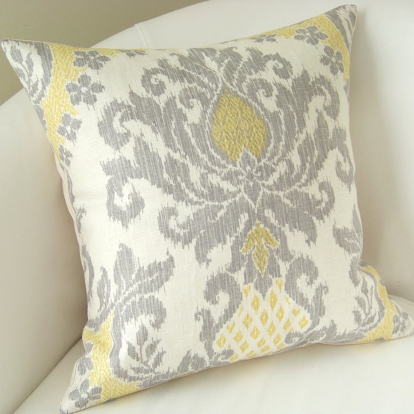 Gray Yellow Pillow Cover Ikat Pillow Decorative Throw Pillows Damask Pillow Cushion Accent Pillow