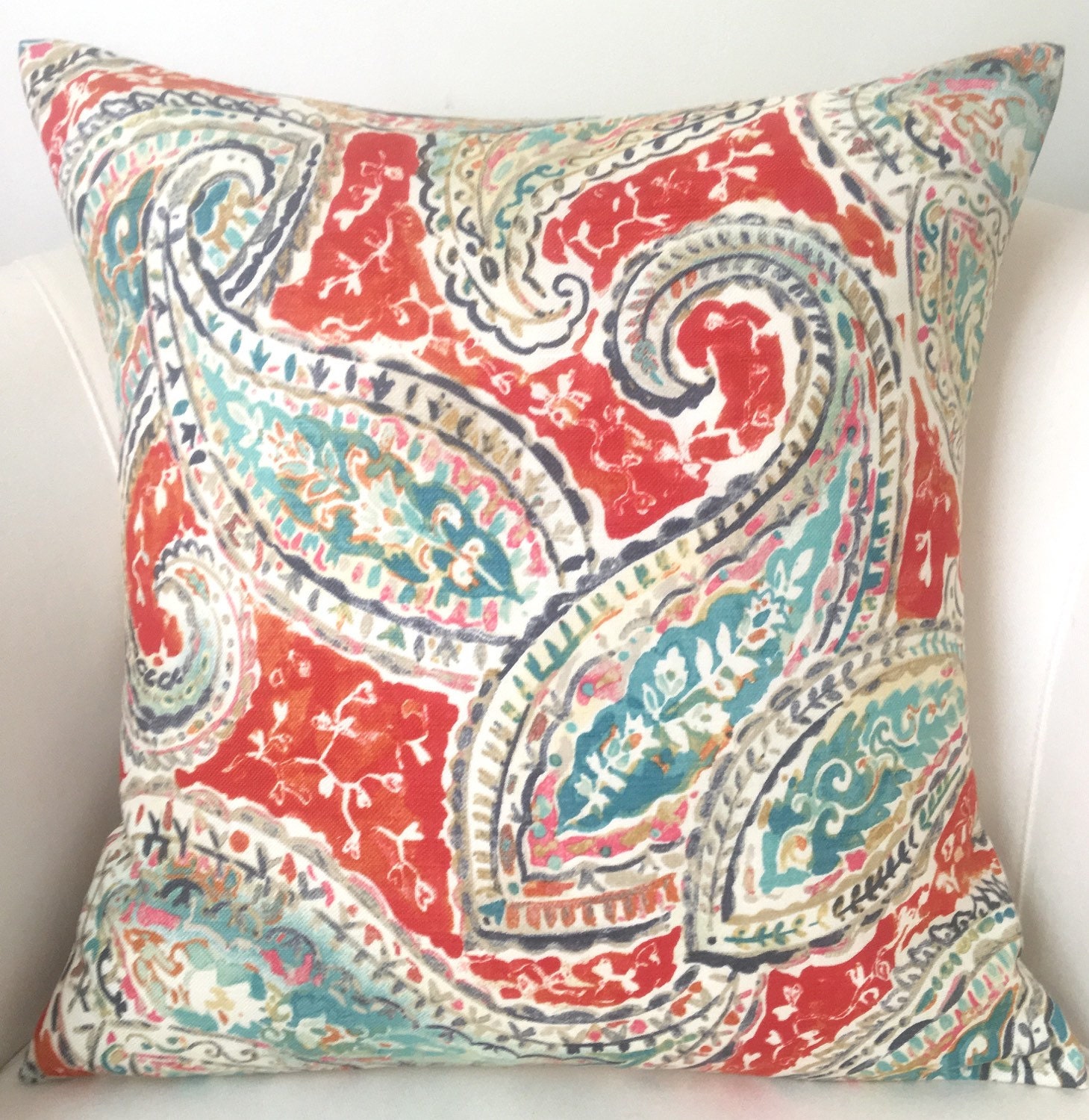 Turquoise Orange Pillow Decorative Pillow Colorful Pillow Etsy