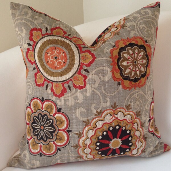 Decorative Throw Pillow Cover Suzani Pillow Brown Orange Pillow Fall Decor Accent Pillow Cushion