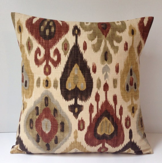 Items similar to Ikat Pillow Cover Fall Colors Brown Pillow 18x18 Inch